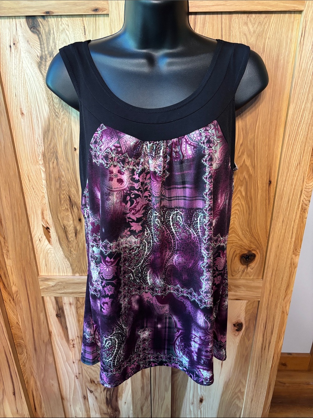 Agenda Black Tank with Purple Paisley Panel